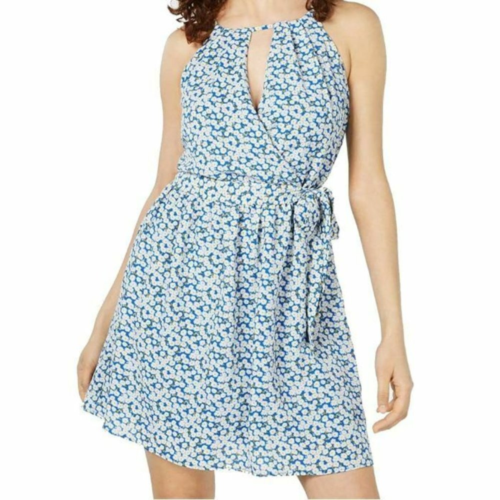 BCX S Blue White Floral Keyhole Dress NWT AV76